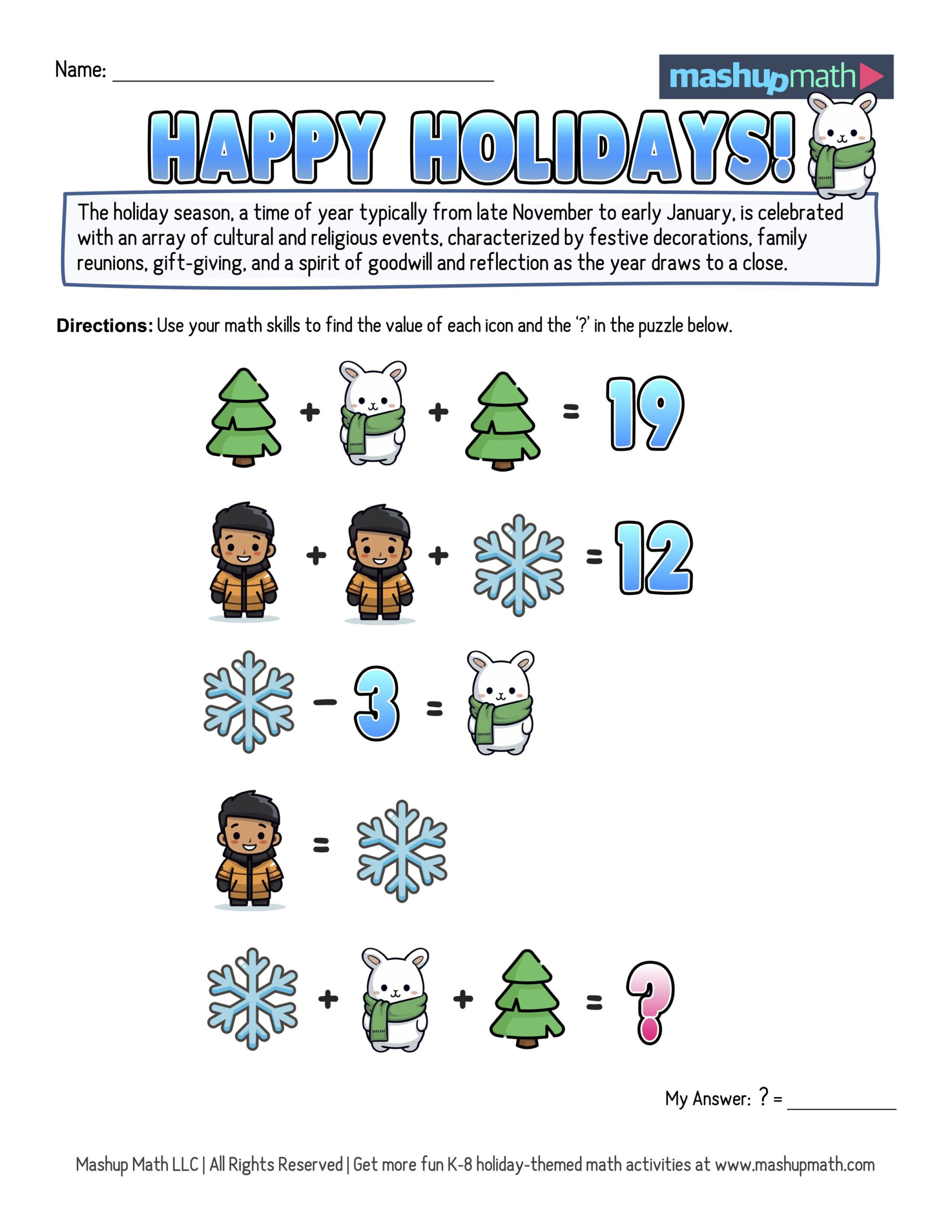 12 Days Of Holiday Math Puzzles—Printable K-8 Worksheets — Mashup | 12 Days of Christmas Math Worksheets Answers