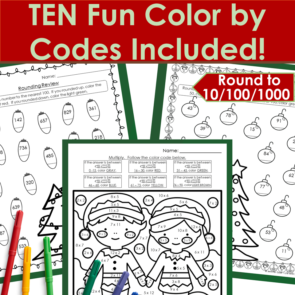 3Rd Grade Math Skills Review - Christmas Practice &amp;amp; Colorcode | Christmas 3Rd Grade Worksheets