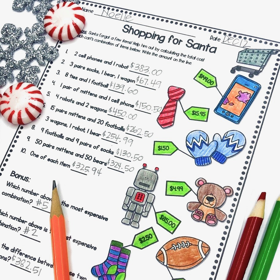 5 Fun Christmas Math Worksheets For Upper Elementary Classrooms | Christmas Shopping Math Worksheets