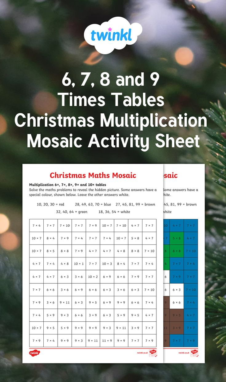 6, 7, 8 And 9 Times Tables Christmas Multiplication Mosaic Worksheet | Christmas Maths Mosaic Worksheets