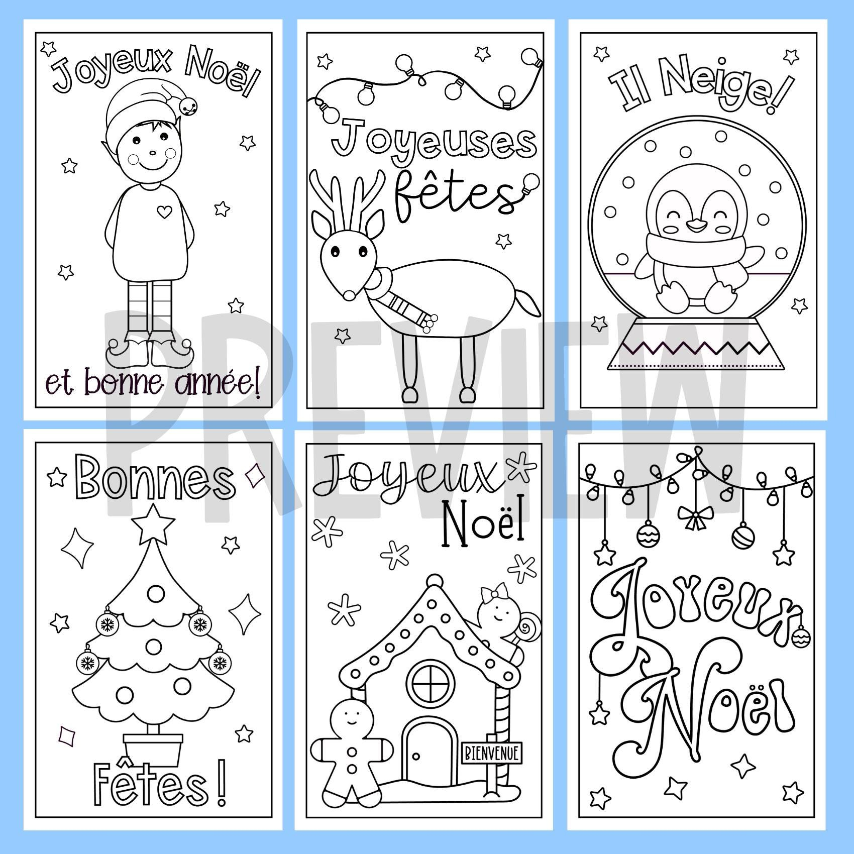 6 French Christmas Card Designs To Print And Color | A4 And 11 X | French Christmas Colouring Worksheets
