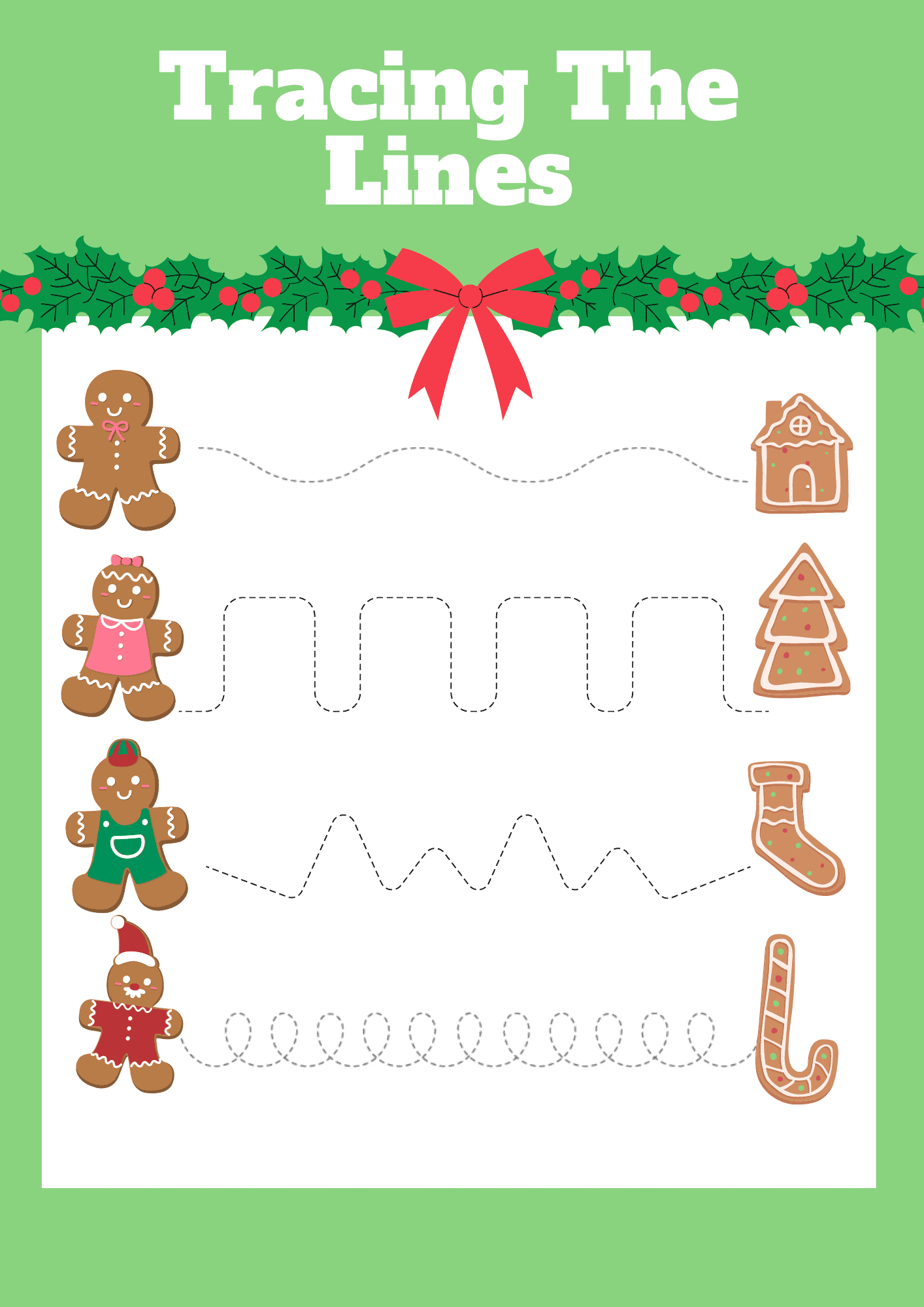 9 Free Christmas Gingerbread Man Worksheet Printables For 2025 | Christmas Line Tracing Worksheets