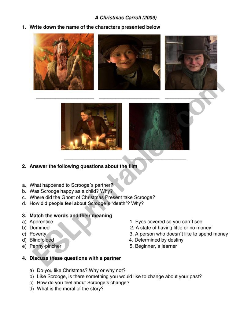 A Christmas Carol (2009 Movie) Worksheet - Esl Worksheeterik0308 | A Christmas Carol Movie Worksheets