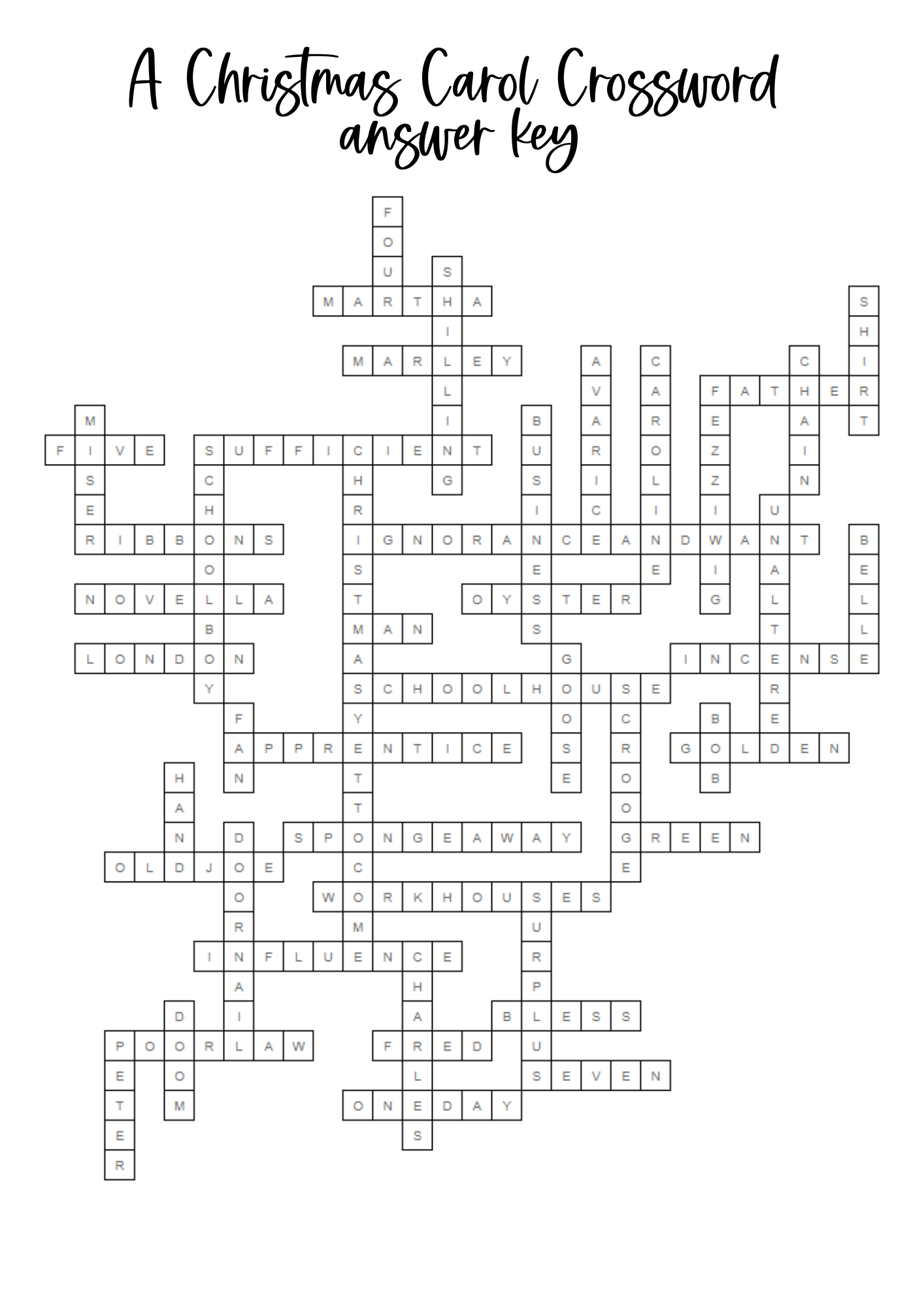 A Christmas Carol Crossword Worksheet - Mega Crossword Printable | Christmas Carol Worksheets