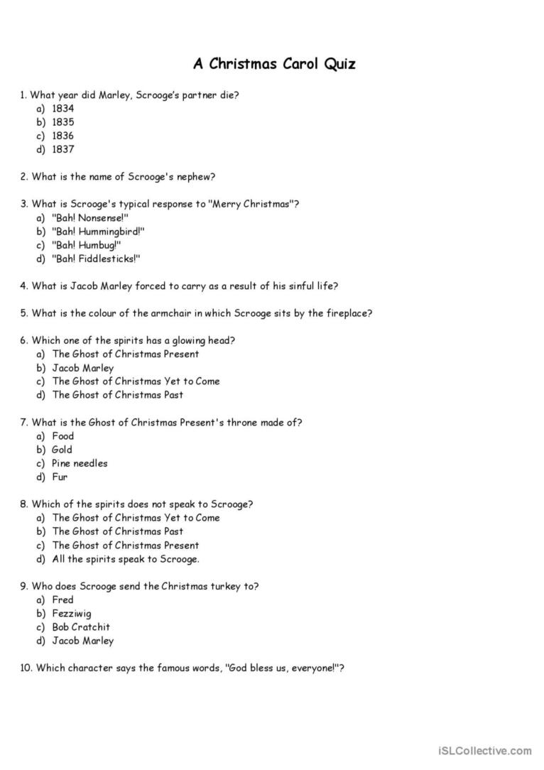 A Christmas Carol Quiz Video Or Movi…: English Esl Worksheets Pdf | A Christmas Carol Worksheets Answers