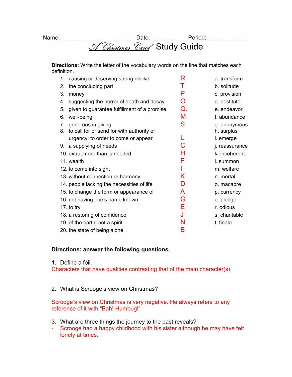 a christmas carol study guide answer key a christmas carol worksheets answer key A Christmas Carol Study Guide - Answer Key | A Christmas Carol Worksheets Answer Key