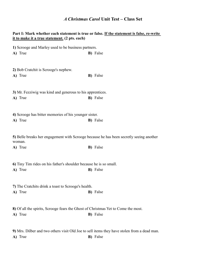 A Christmas Carol Unit Test: High School Literature | A Christmas Carol Figurative Language Worksheets Answers