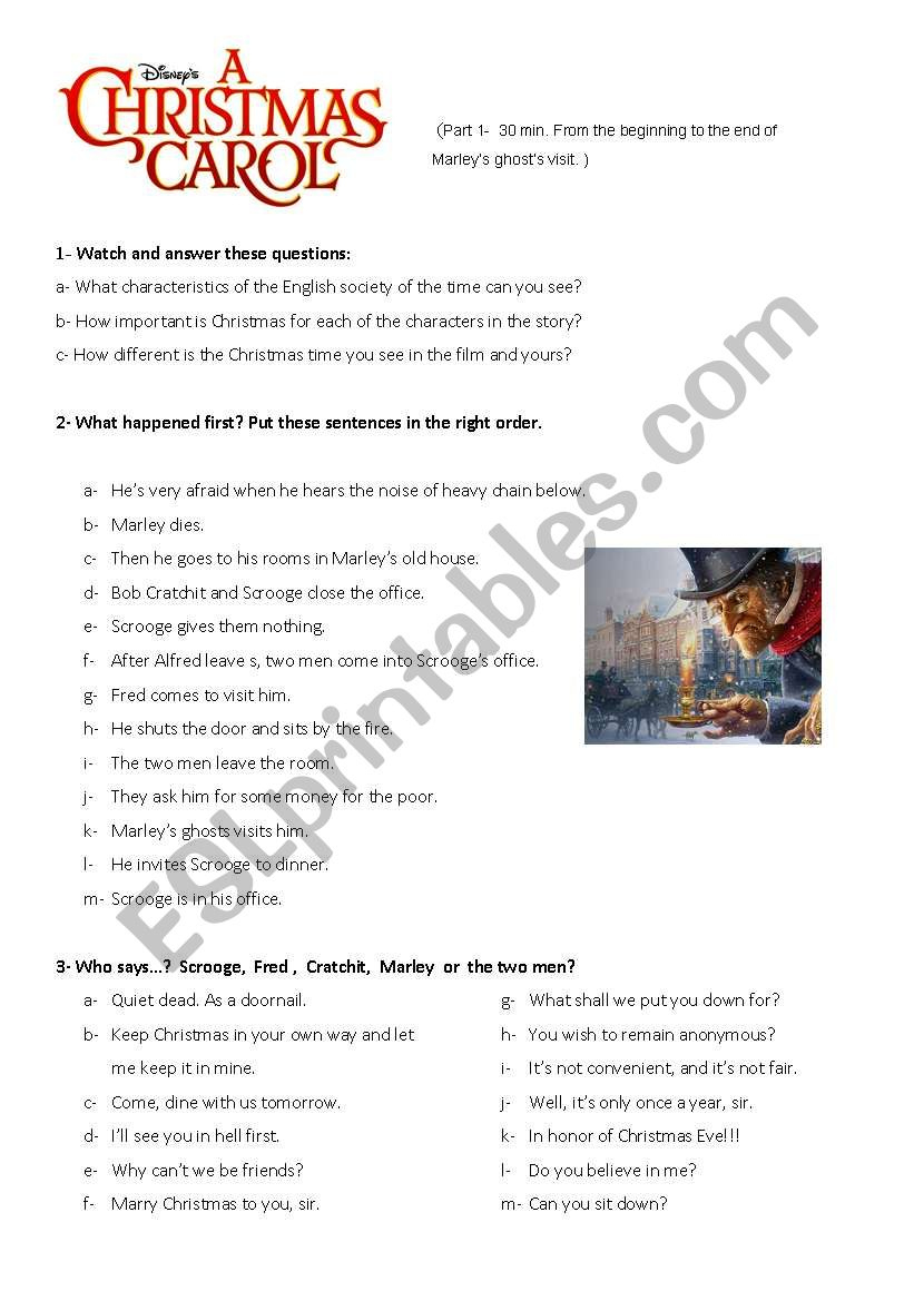 A Christmas Carol Worksheet 1 - Esl Worksheetinesita76 | A Christmas Carol The Story Worksheets B