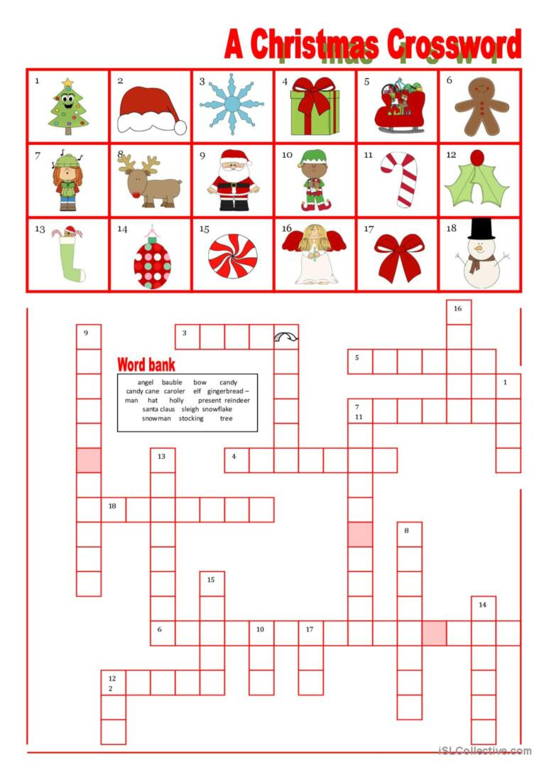 A Christmas Crossword With Word Ban…: English Esl Worksheets Pdf &amp;amp; Doc | Bank On It Worksheets Christmas Answers