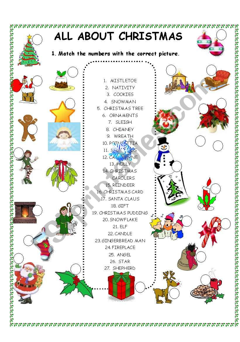 All About Christmas Worksheet - Matching - Esl Worksheetkarateunsu | All About Christmas Worksheets