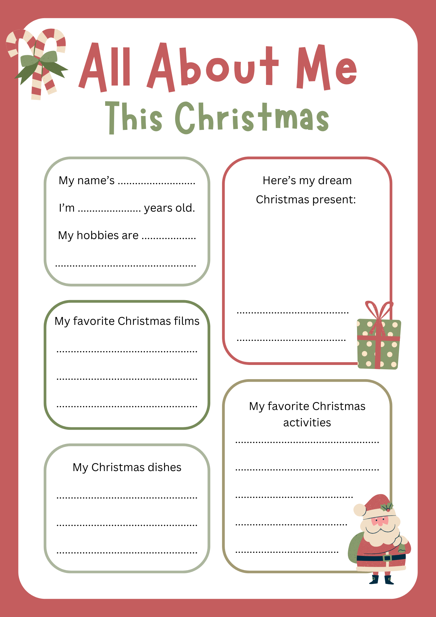 All About Me This Christmas Worksheets - All About My Christmas | All About Christmas Worksheets
