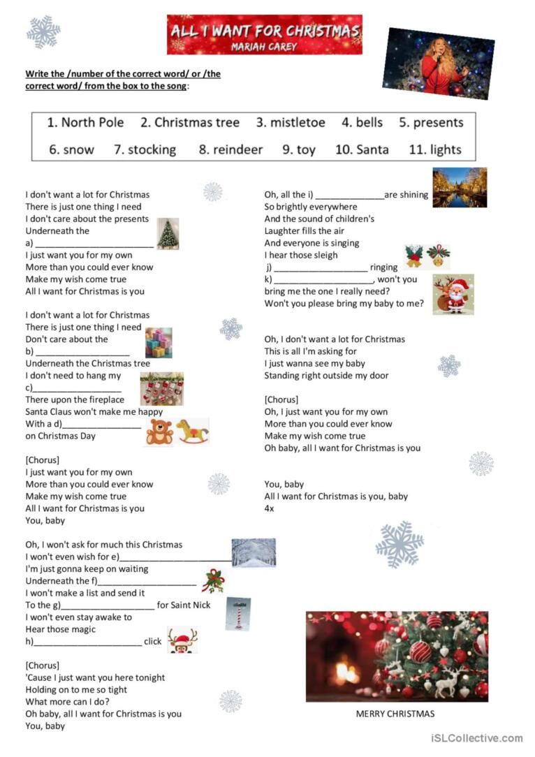 all i want for christmas is you by english esl worksheets pdf doc all i want for christmas worksheets All I Want For Christmas Is You" By…: English Esl Worksheets Pdf & Doc | All I Want For Christmas Worksheets