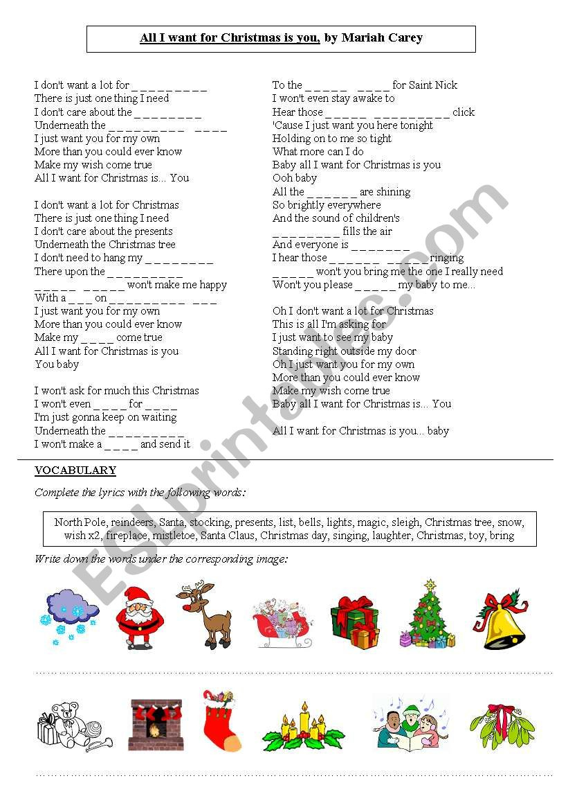 all i want for christmas is you mariah carey esl worksheet all i want for christmas is you worksheets All I Want For Christmas Is You, Mariah Carey - Esl Worksheet | All I Want For Christmas Is You Worksheets