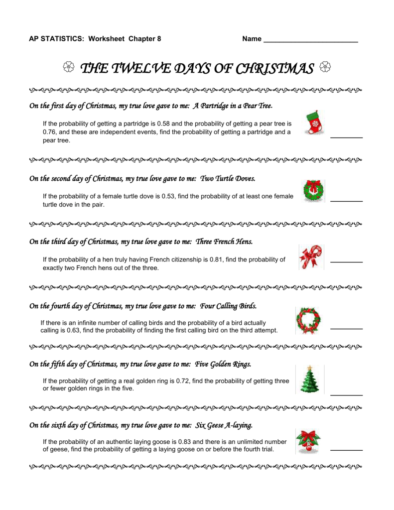 ap statistics worksheet twelve days of christmas probability 12 days of christmas statistics worksheets Ap Statistics Worksheet: Twelve Days Of Christmas Probability | 12 Days Of Christmas Statistics Worksheets