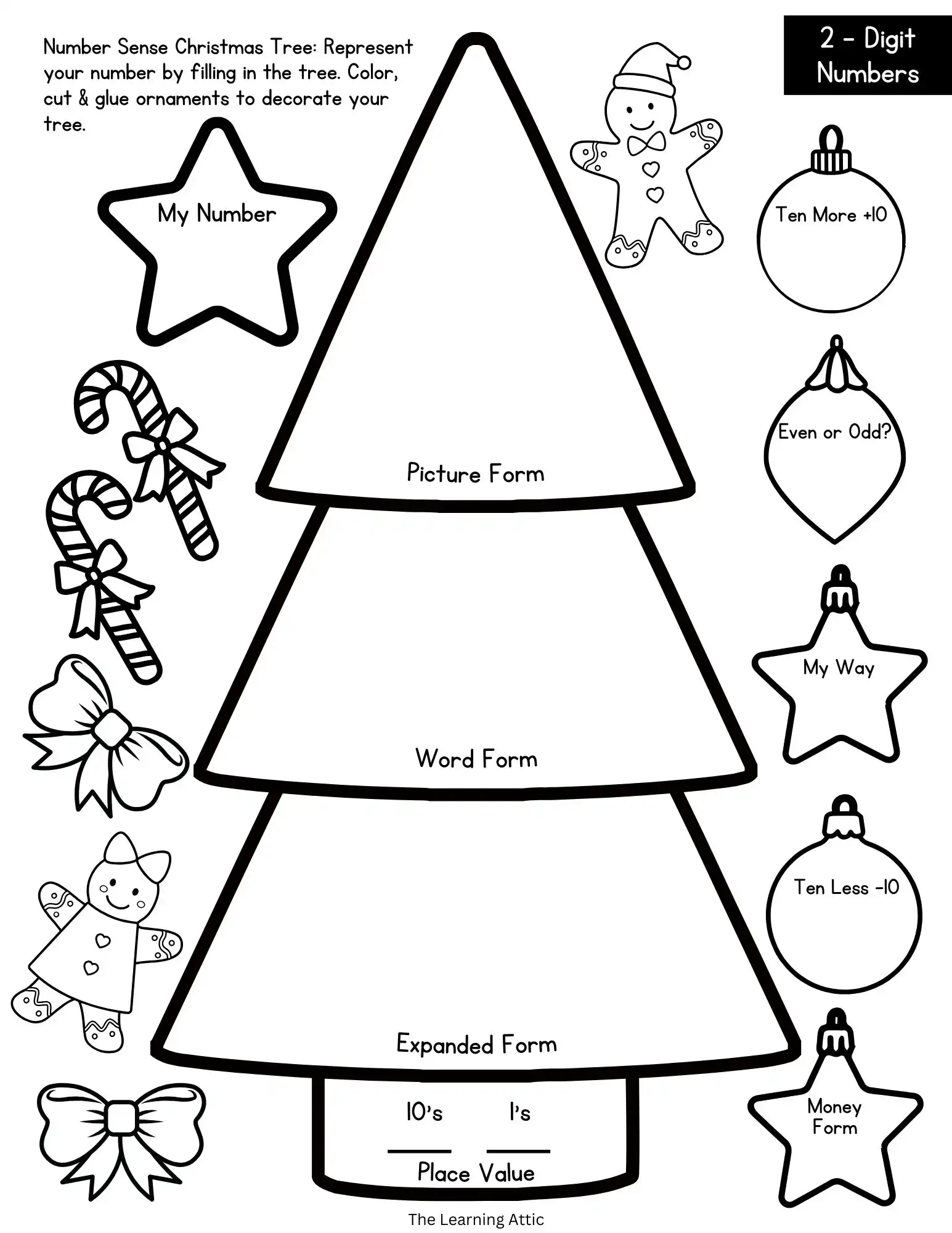 Build-A-Christmas Tree Number Sense - Learning Attic | Place Value Christmas Worksheets