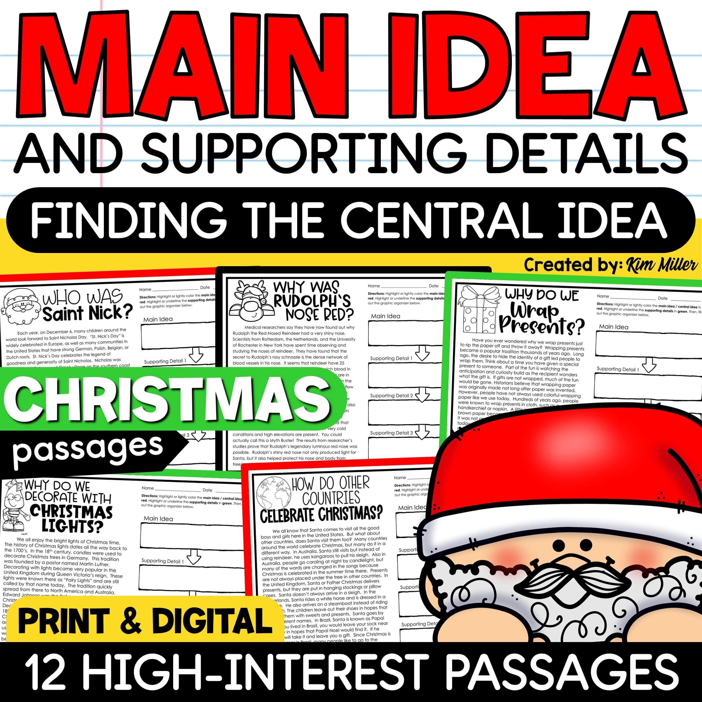 Christmas Activities Main Idea &amp;amp; Supporting Details Reading | Christmas Main Idea Worksheets