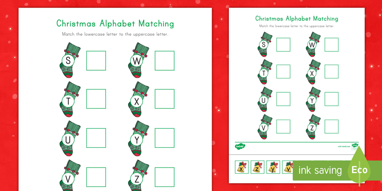 Christmas Alphabet Matching Worksheet: Letters S-Z | Christmas Letter Matching Worksheets
