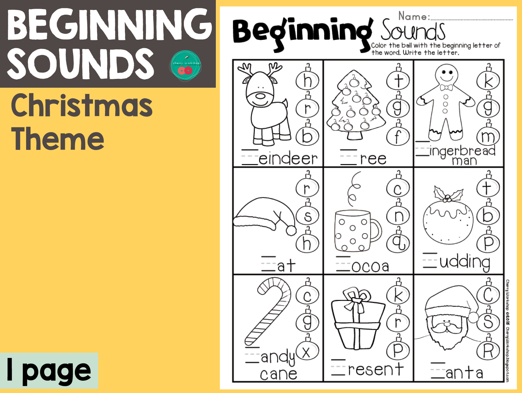 Christmas Beginning Sounds - Worksheets Library | Christmas Beginning Sounds Worksheets
