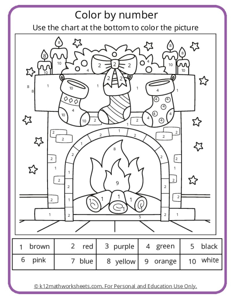 Christmas Colornumber Pages | Color By Number Christmas Math Worksheets