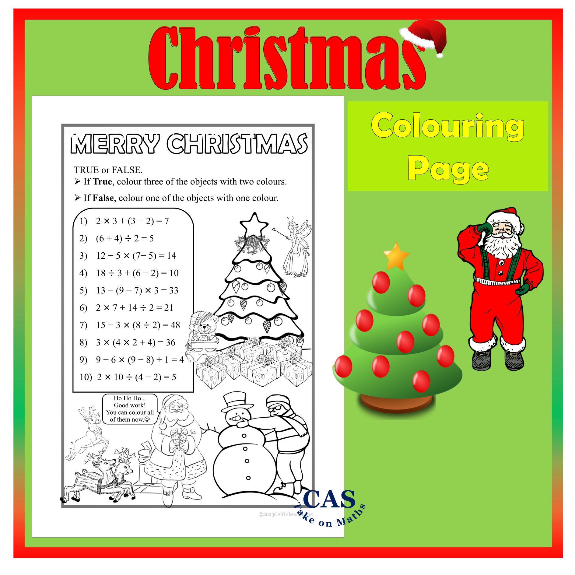 Christmas Colouring Page Freebie | Order Of Operations | Bodmas | Order Of Operations Christmas Worksheets