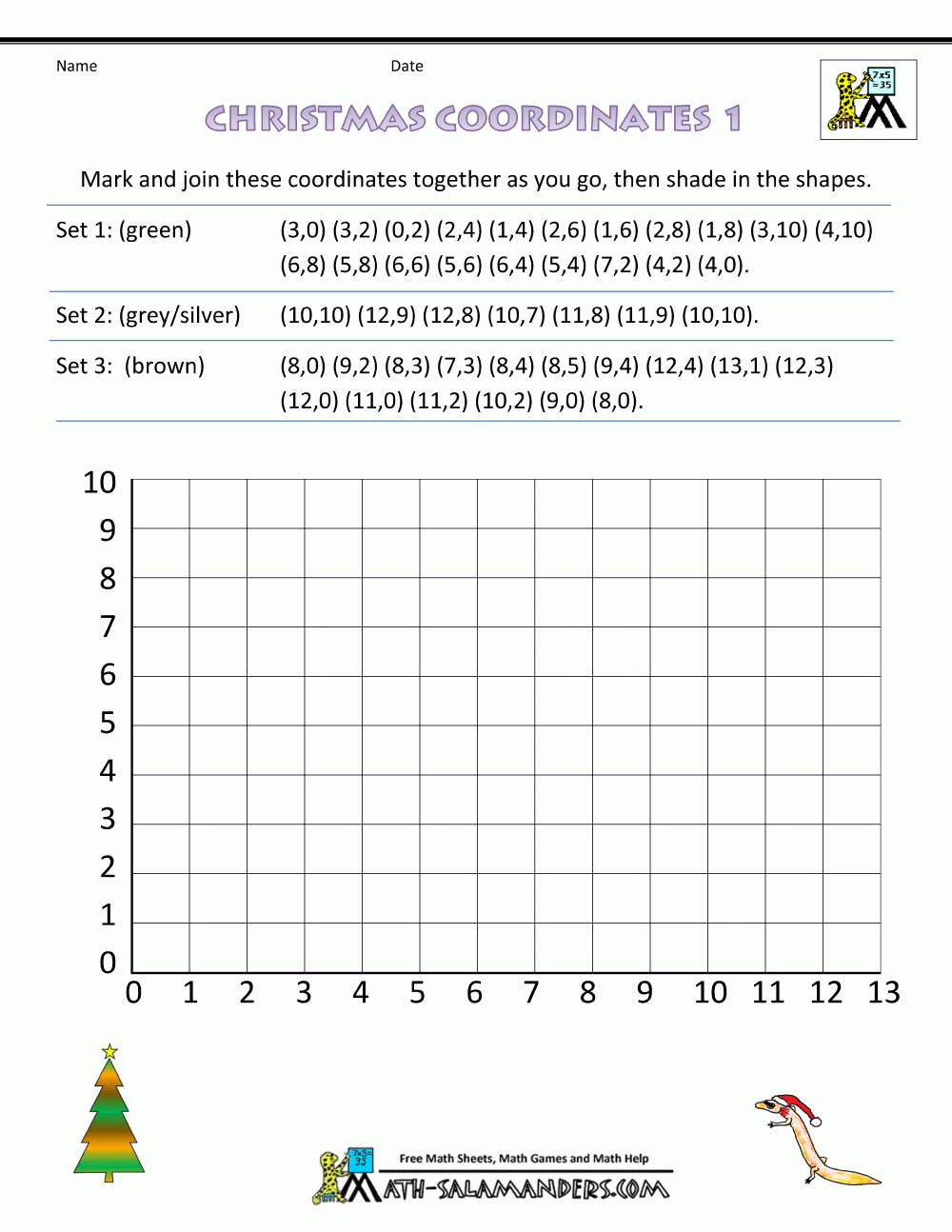 Christmas Coordinates Lessons, Worksheets And Activities | Christmas Coordinates Worksheets Free