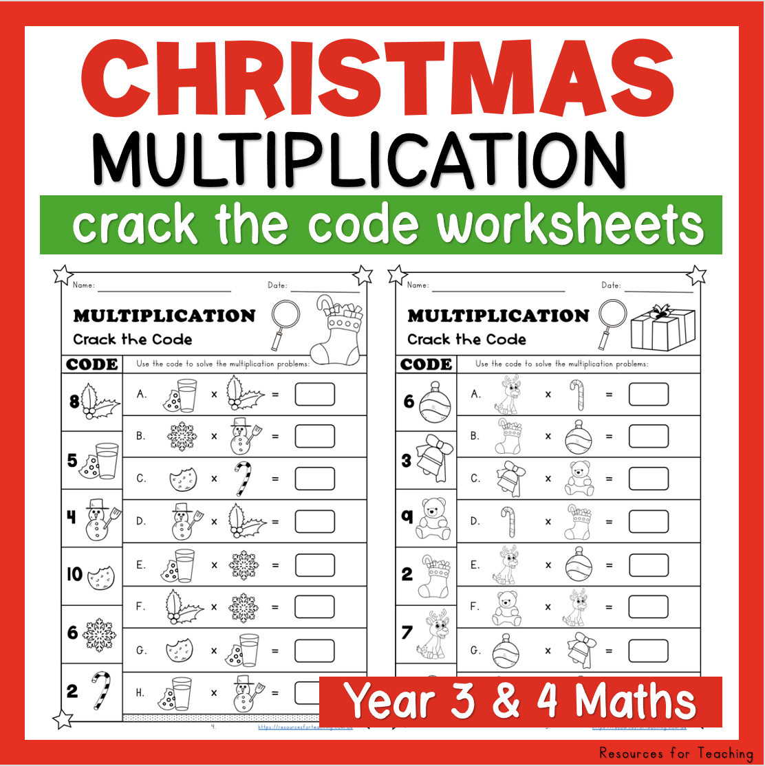Christmas Crack The Code: Multiplication Worksheets | Resources | Christmas Crack The Code Worksheets