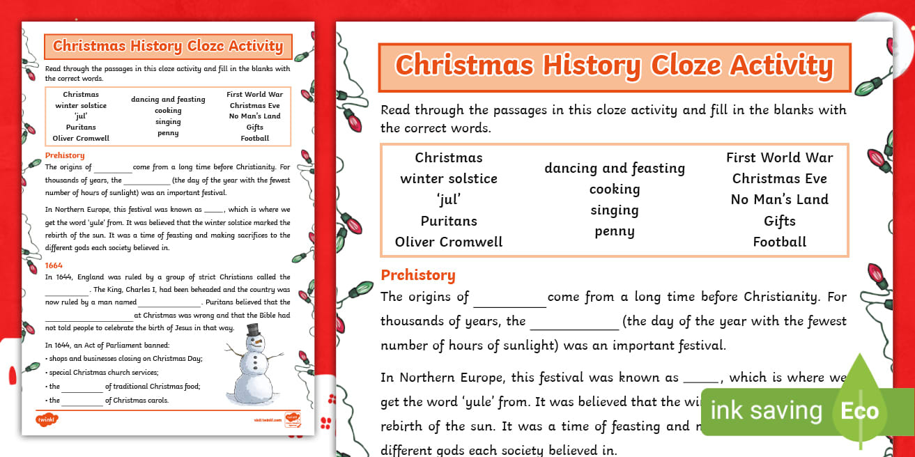 christmas history worksheet cloze activity christmas cloze worksheets answers Christmas History Worksheet Cloze Activity | Christmas Cloze Worksheets Answers