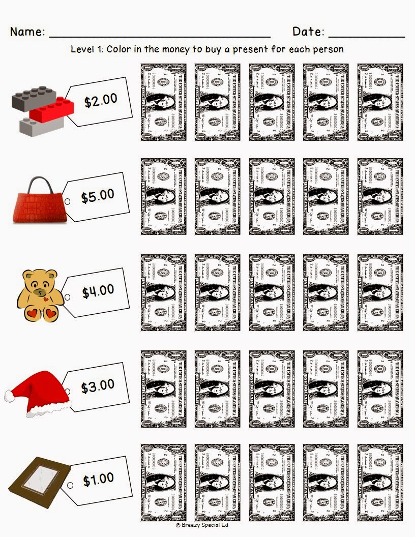 Christmas/Holiday Shopping Worksheets For Free - Breezy Special Ed | Christmas Shopping Math Worksheets