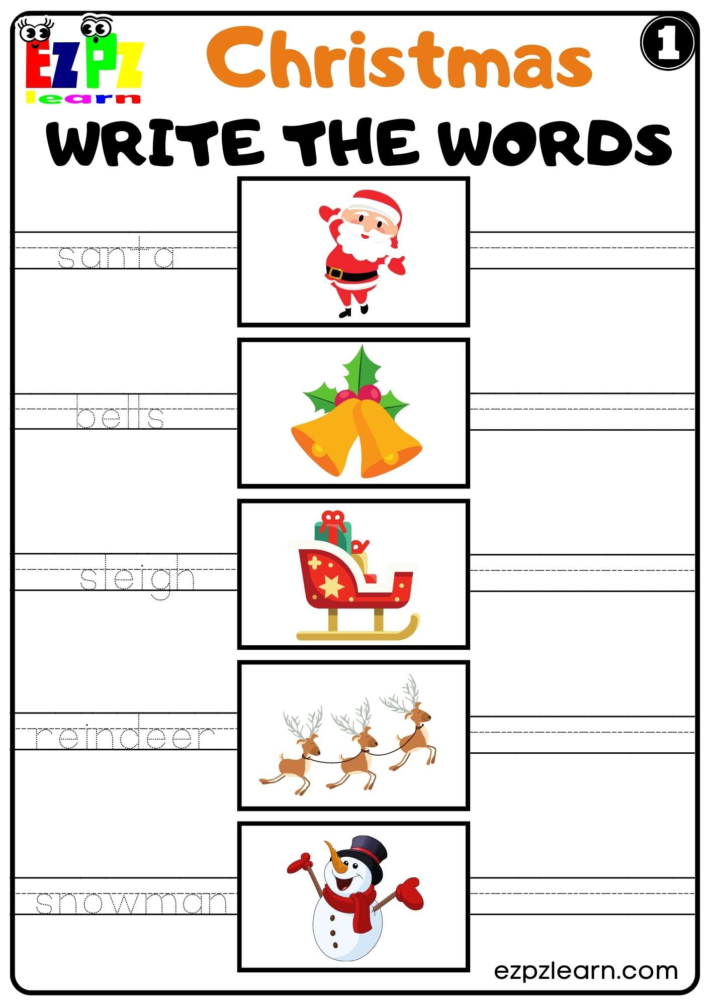 Christmas Holiday Write The Words Set 1 For Kids K5 And Esl Free | K5 Learning Christmas Worksheets