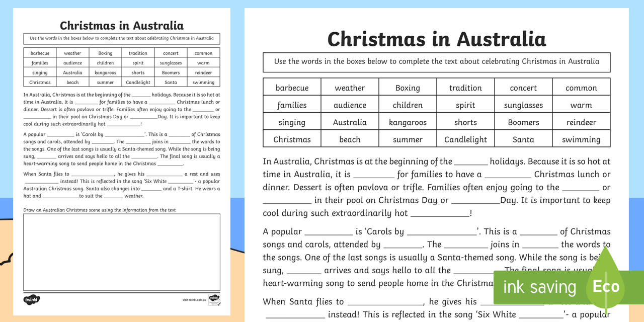 christmas in australia cloze worksheet christmas cloze worksheets answers Christmas In Australia Cloze Worksheet | Christmas Cloze Worksheets Answers