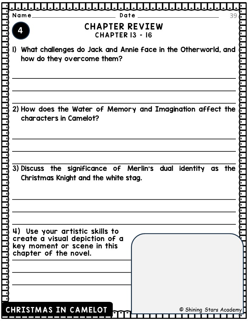 Christmas In Camelot Novel Study Comprehension, Critical Thinking | Christmas in Camelot Worksheets