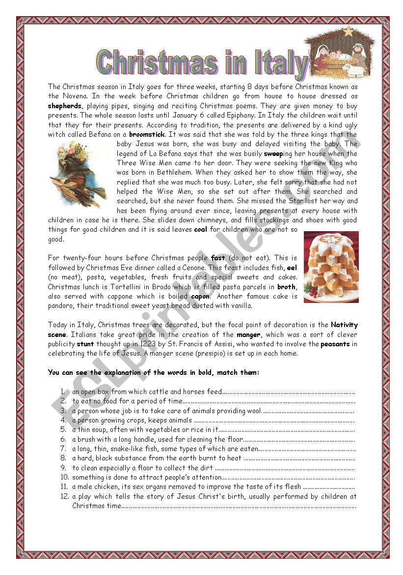 Christmas In Italy With Key - Esl Worksheetsaskat3 | Christmas in Italy Worksheets