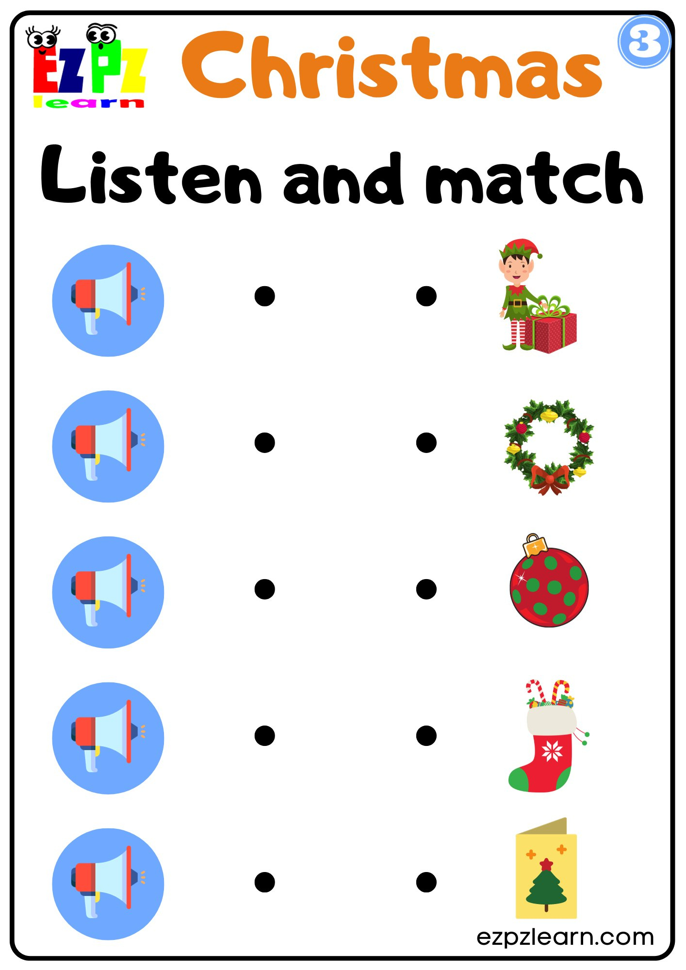Christmas Interactive Worksheet Listen And Match The Correct | Christmas Matching Worksheets For Preschool