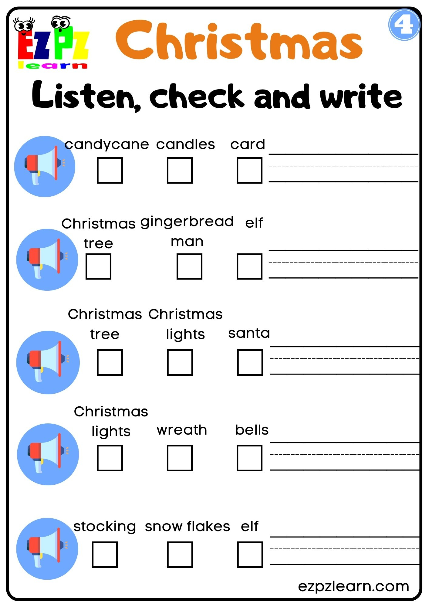 Christmas Interactive Worksheet Listen, Check And Write The Words | Christmas Worksheets For Esl Students