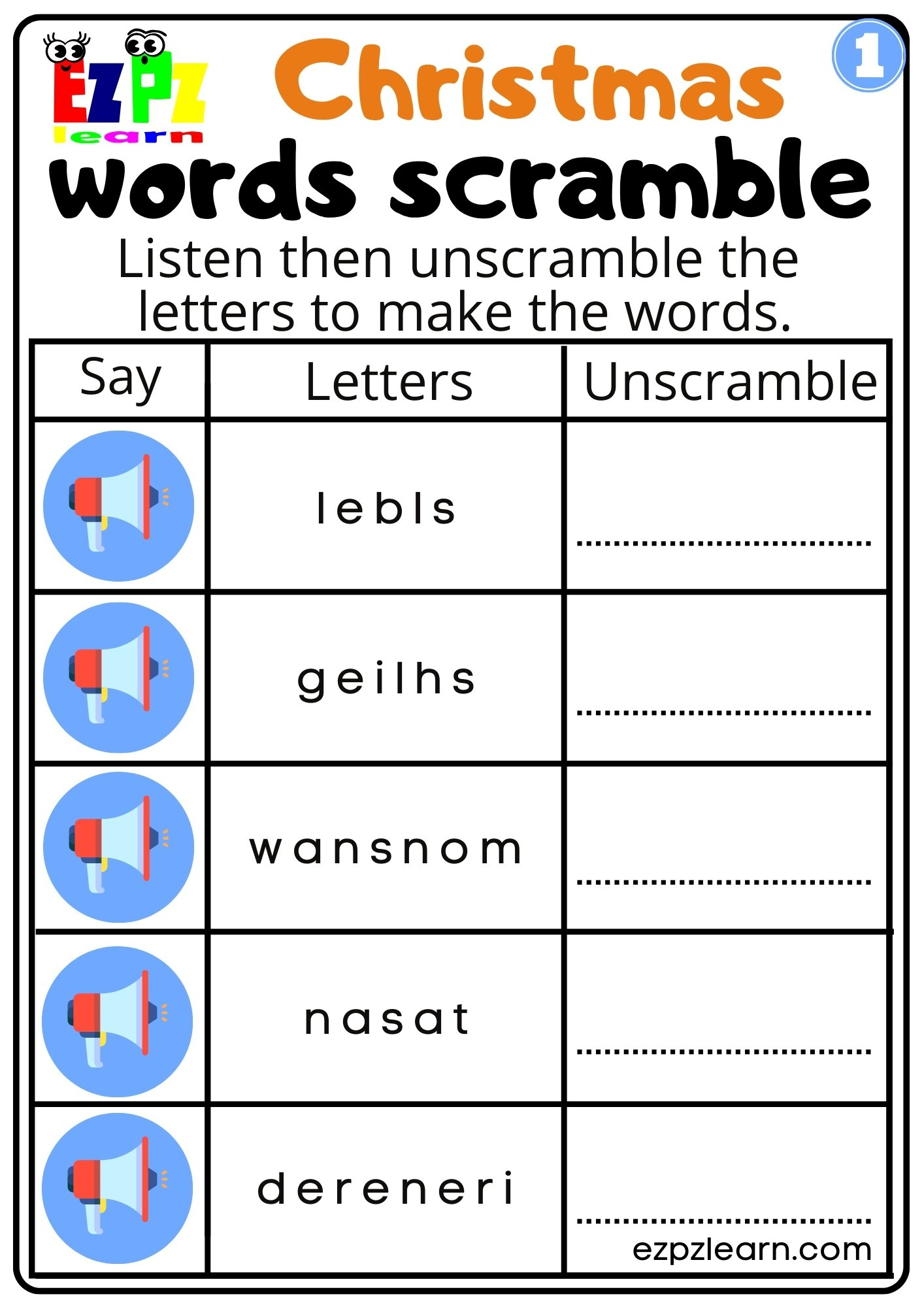 Christmas Interactive Worksheet Listen, Unscramble And Write The | Unscramble Christmas Words Worksheets