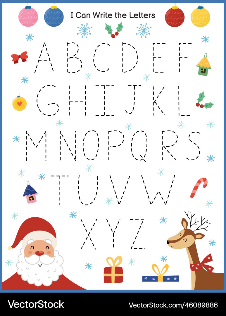 Christmas Letter Tracing Worksheet For Kids – Royalty-Free Vector | Christmas Letter Tracing Worksheets