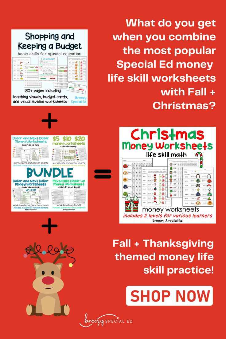 Christmas Life Skill Money Math + Budget Worksheets For Special | Christmas Money Math Worksheets