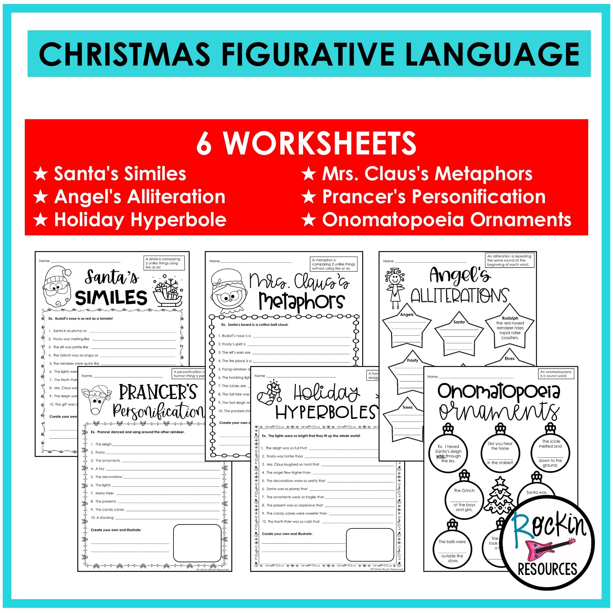 christmas literacy bundle rockin resources christmas figurative language worksheets Christmas Literacy Bundle - Rockin Resources | Christmas Figurative Language Worksheets