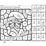 Christmas Math Coloring Pages 2 Digit Addition With Regrouping | Color By Number Addition Christmas Worksheets