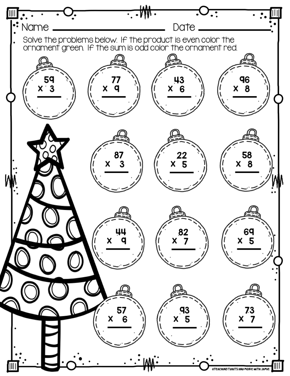 Christmas Math Printables - Worksheets Library | Christmas Math Coloring Worksheets 3rd Grade