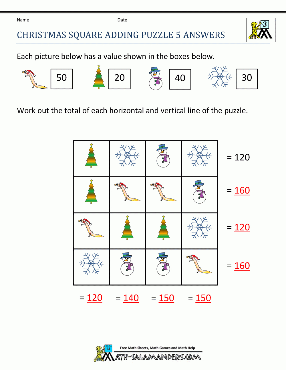 Christmas Math Worksheets | Christmas Values Worksheets Answers