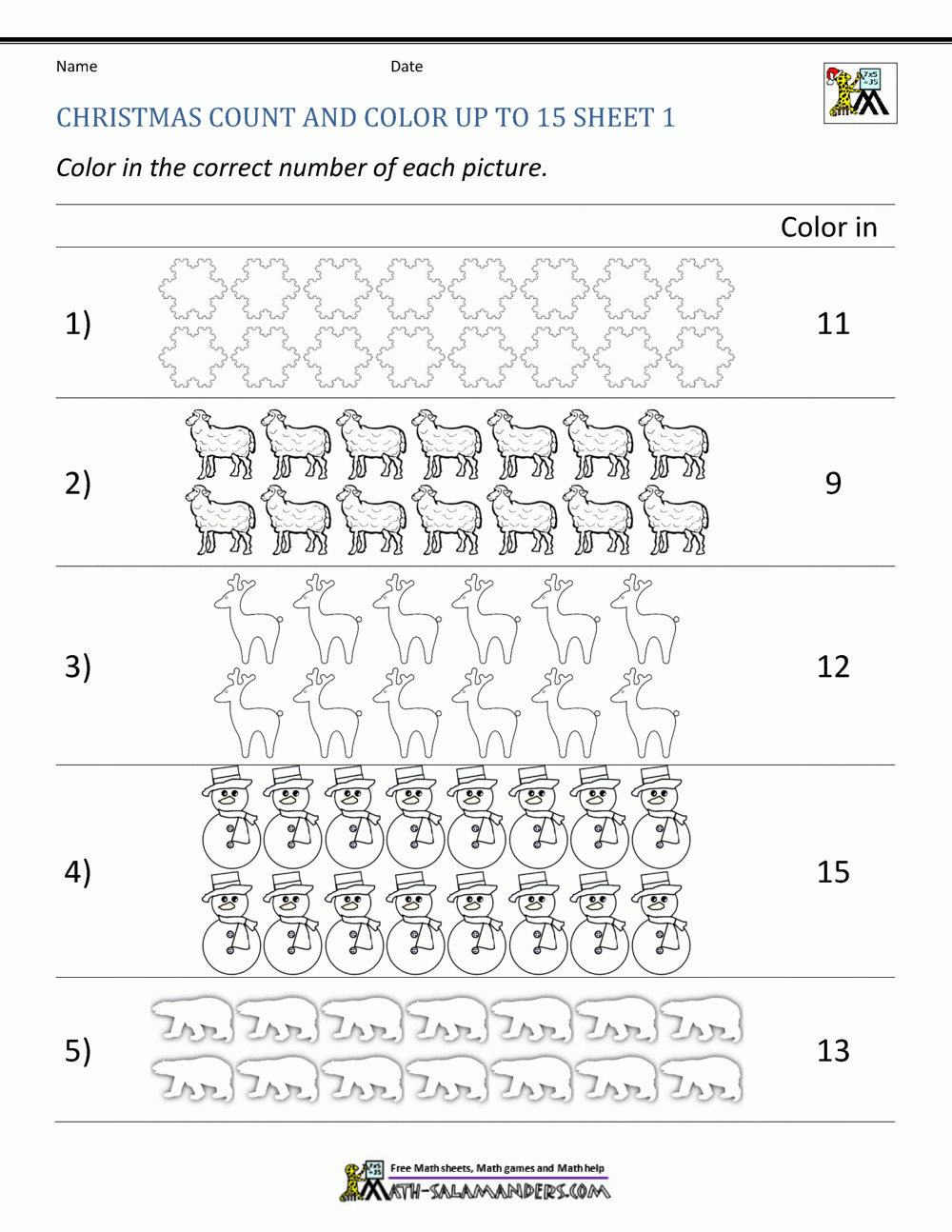 Christmas Math Worksheets For Kindergarten | Christmas Counting Worksheets For Kindergarten