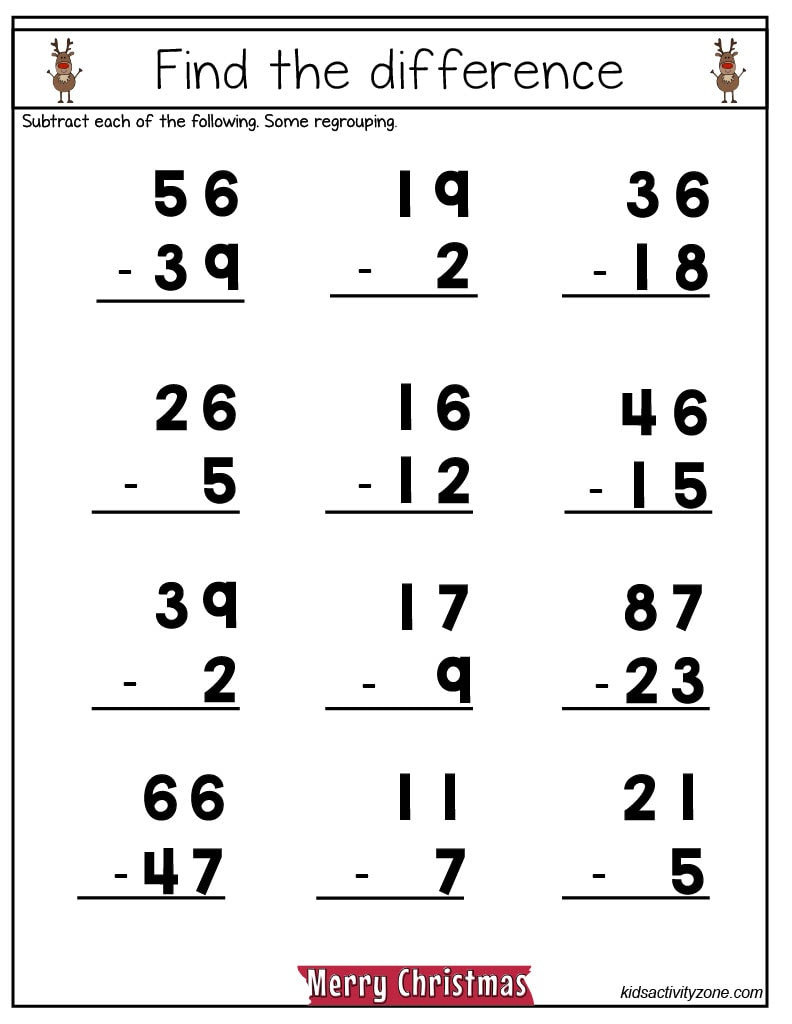 christmas math worksheets middle elmentary kids activity zone christmas subtraction with regrouping worksheets Christmas Math Worksheets - Middle Elmentary - Kids Activity Zone | Christmas Subtraction with Regrouping Worksheets