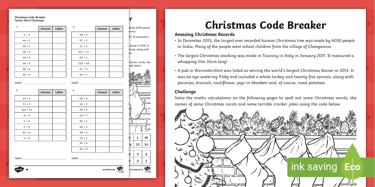 Christmas Maths Code Breaker Differentiated Worksheets | Christmas Code Breaker Worksheets