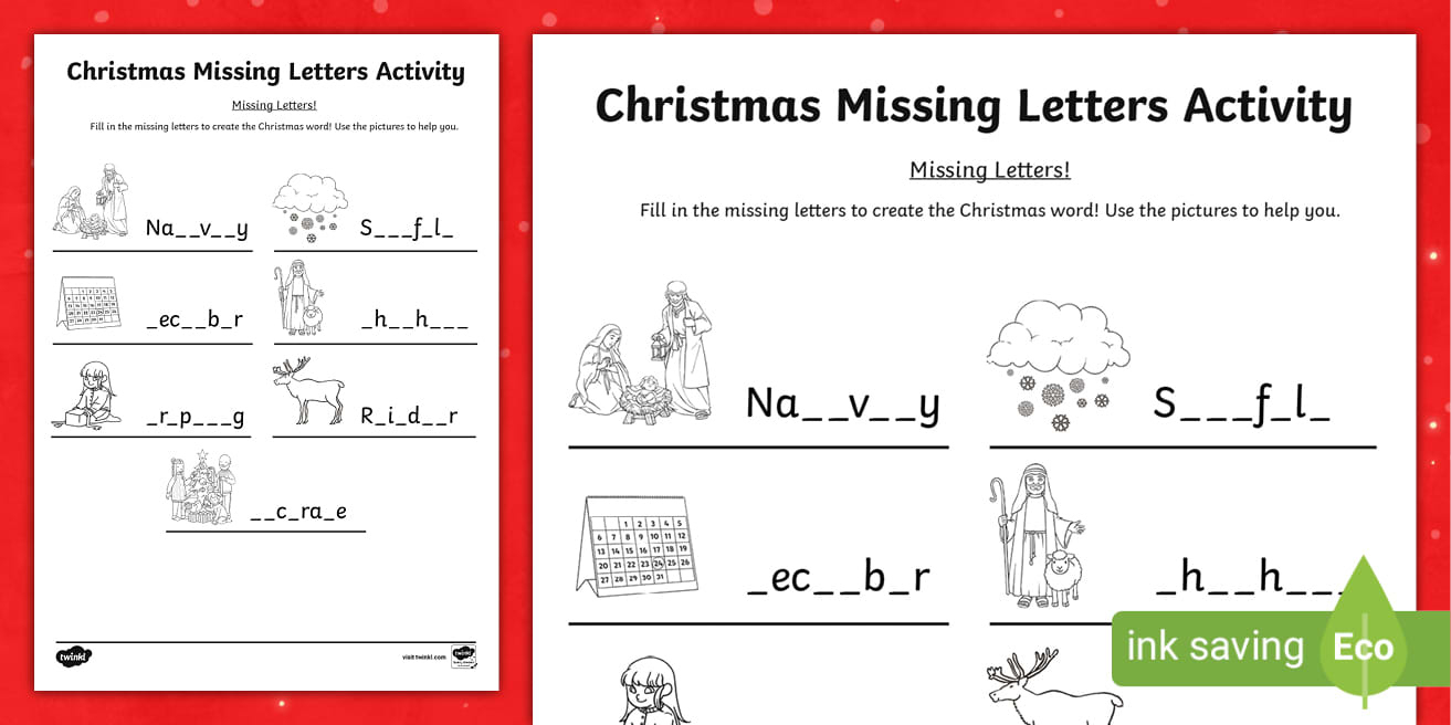 Christmas Missing Letters Activity | Christmas Missing Letter Worksheets