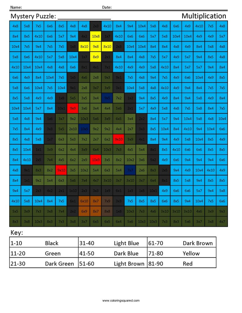 Christmas Multiplication And Division - Coloring Squared | Christmas Multiplication Color by Number Printable Worksheets
