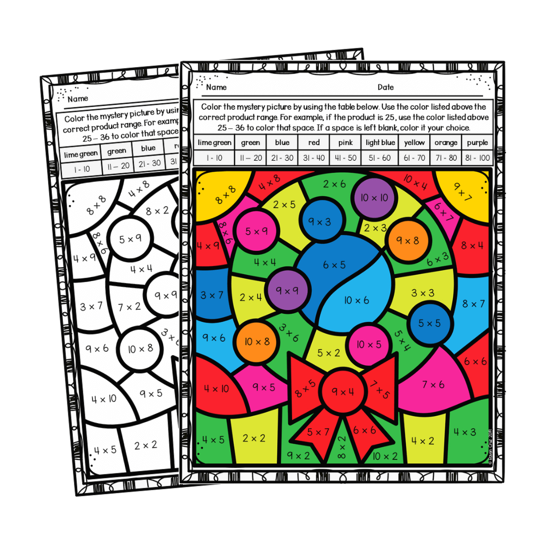 Christmas Multiplication Colornumber Worksheets - Raven Cruz | Multiplication Christmas Coloring Worksheets