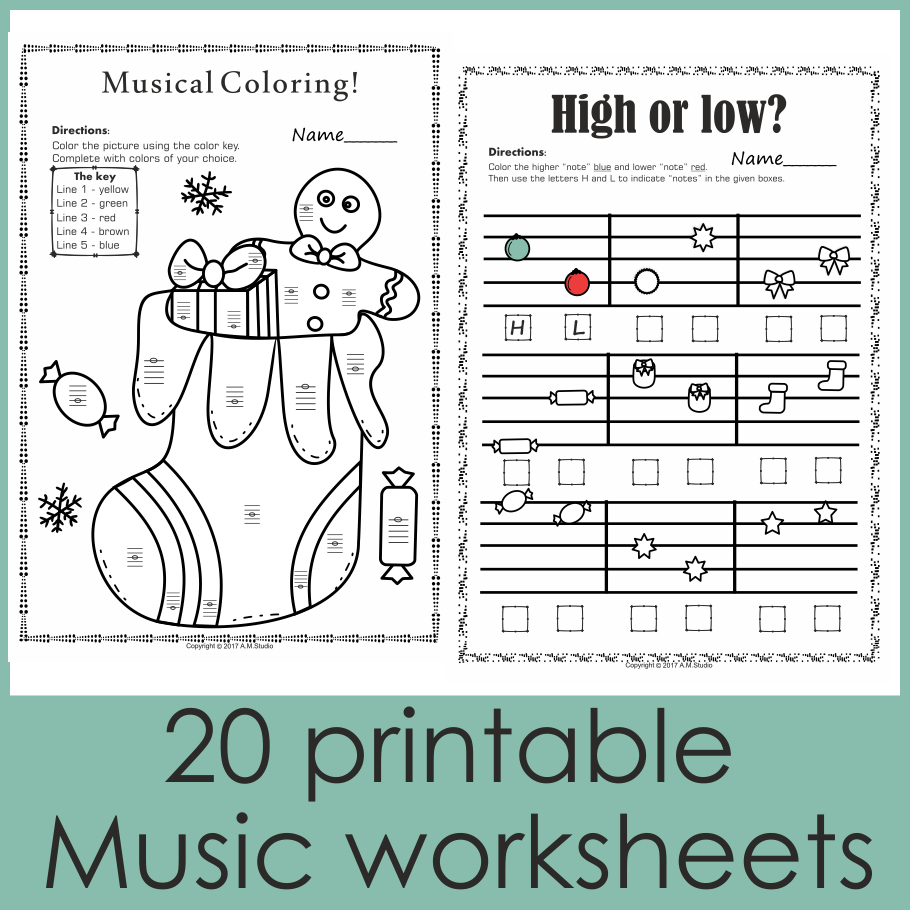Christmas Music Worksheets {Lines-Spaces, High-Low} | Printable Christmas Music Worksheets