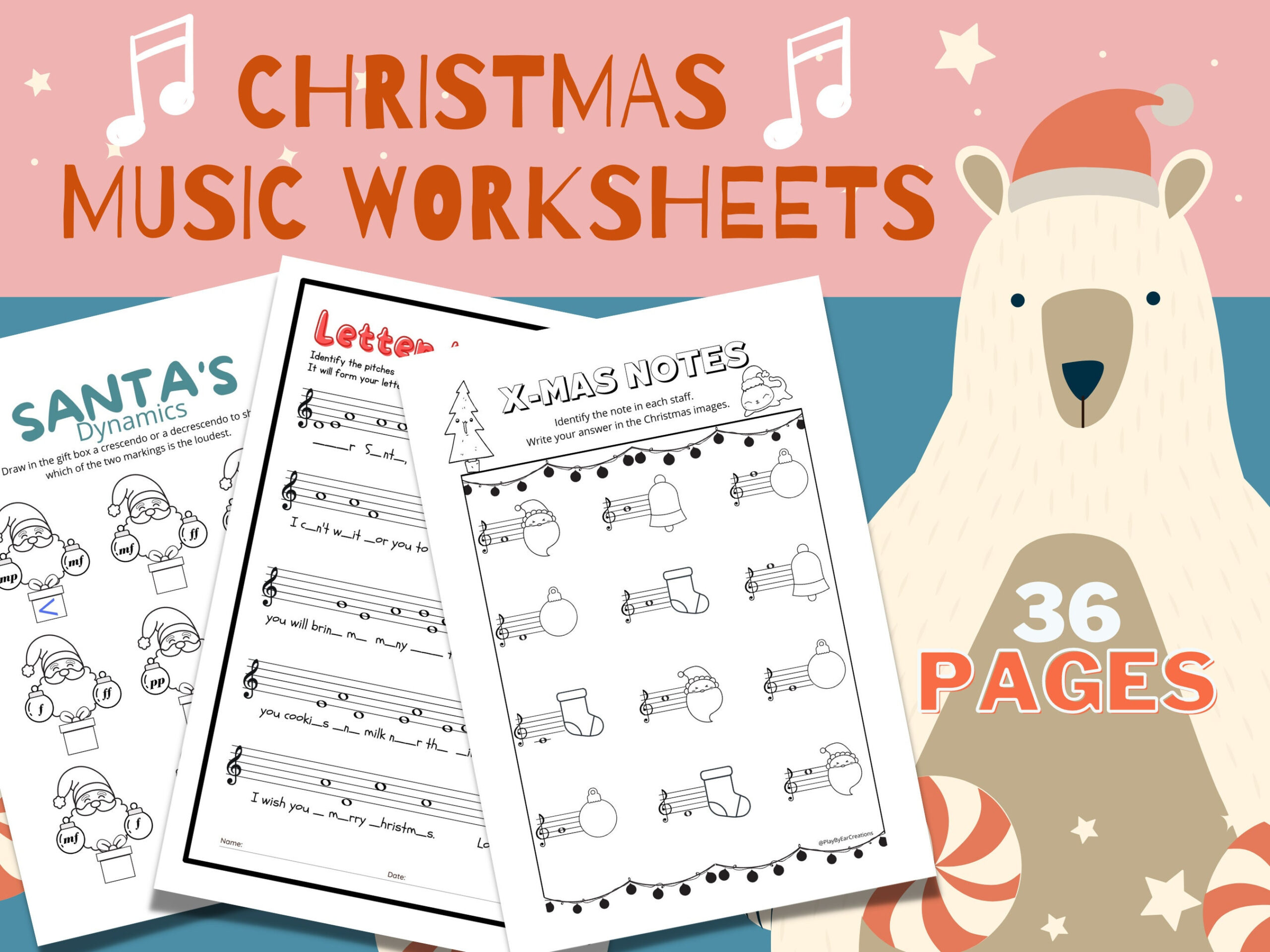 Christmas Music Worksheets - Printable - Instant Download - Music | Printable Christmas Music Worksheets
