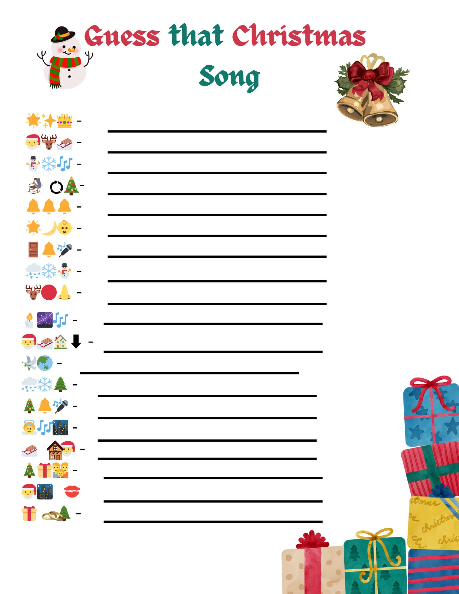 Christmas Party Games | Christmas Song Emoji Quiz | Christmas | Guess the Christmas Song Worksheets